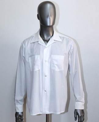 Vintage 1950/60s White Polycotton Open Loop Collar Shirt VAN HEUSEN Size L