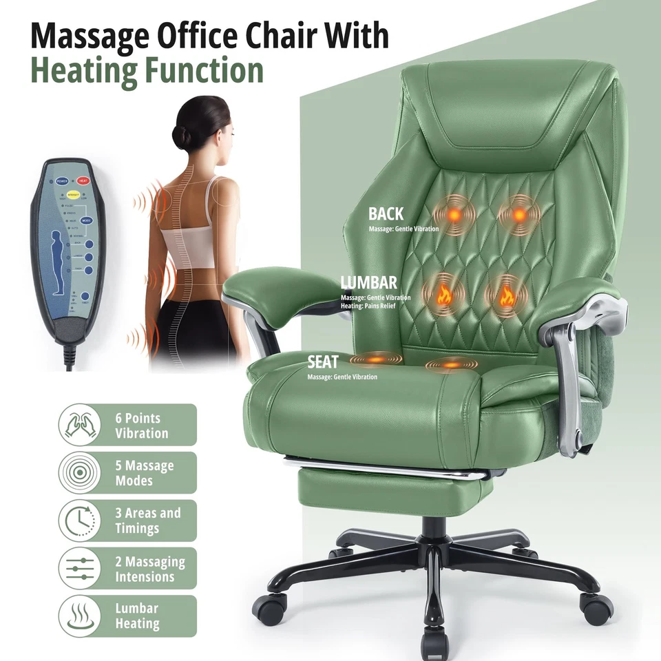 Massage Office Chair with Heat & Footrest, Ergonomic Reclining Executive Desk - Image 3 of 4