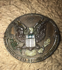 VINTAGE 1981 "I'M PROUD TO BE AN AMERICAN" BERGAMOT BELT BUCKLE