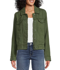 Tommy Bahama Two Palm Raw Edge Point Collar Linen Jacket Sz XL Green Summer