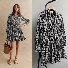 Sézane Sol Dress Ecru Embroidery Black Mini Shirt Dress Size 34 / US 2