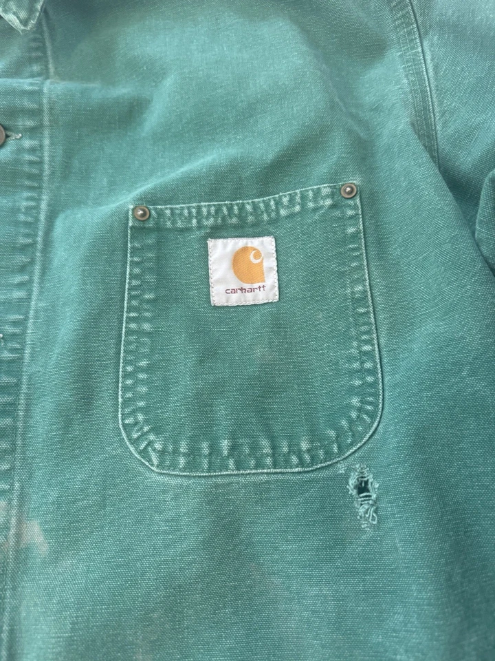 Chaqueta De Colección Rara Carhartt CU1058 Verde Cactus Sin Forro Para Hombres XL Hecha en Unión 1993 Foto 3 de 4