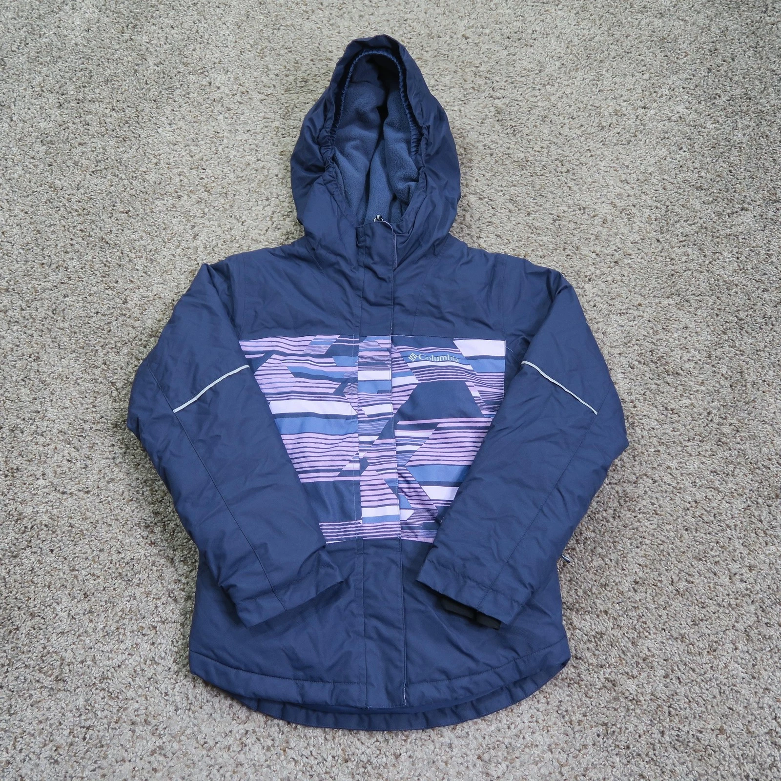 Columbia Ski Jacket Girls Small 7/8 Blue Omni Heat Tech Winter Snow Hooded Kids