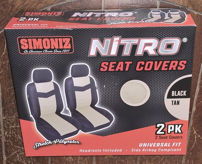 #ad Simoniz Nitro 2pk Seat Covers Black Tan with Headrests amp; Universal Fit #01604 $24.99