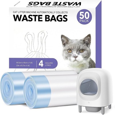 Cat Litter Box Liners - 50 Count Large Two-Way Drawstring Tear & Leak Resistant