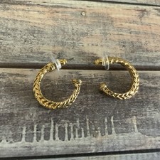Pierced gold tone woven style braid hoop earrings