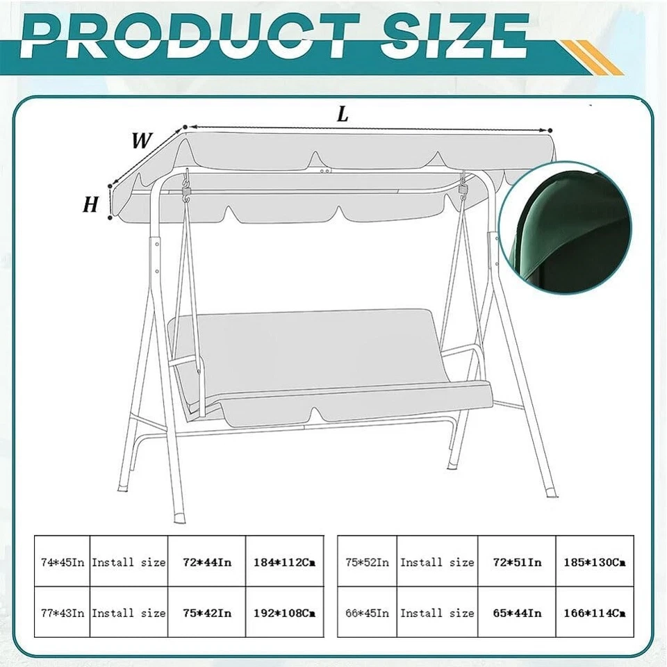 74x45" Swing Top Cover Canopy 300D Replacement Garden Patio Outdoor Chairs Cover - Image 2 of 4