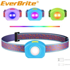 EverBrite LED Headlamp Rechargeable Kids Headlamp Adjustable Headband w/3 Modes