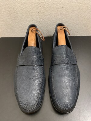 Santoni Fatte a Mano Penny Loafers Blue Leather Men Size 9.5 
