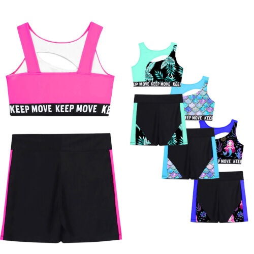 Kinder Mädchen Outfit Activewear Bademode Athletic Badeanzug Junior Set Gym - Afbeelding 1 van 41