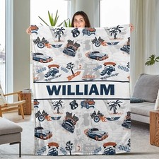 Customized Vintage Route Car Name Little Boy Plush Fleece Blanket, Baby Blanket