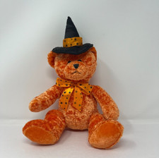 Halloween Teddy Bear Plush Stuffed Toy Orange With Black Witch Hat star ribbon