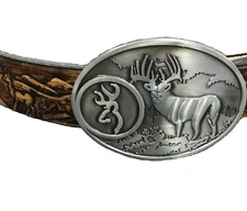 Deer Design Handmade Mens Leather Belt with Deer Belt Buckle Size 30-52