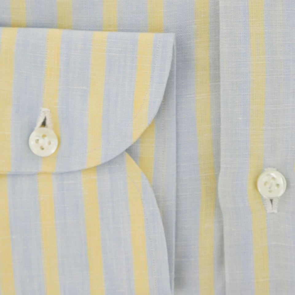 Luigi Borrelli Yellow Striped Linen Dress Shirt - Slim - (98) - Image 3 of 4