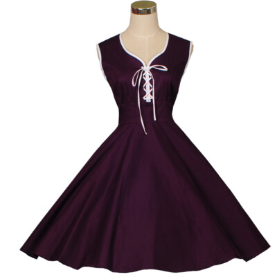 Purple 50s 60s Style Vintage Rockabilly Retro TEA Dress Party Dresses  Cotton | eBay