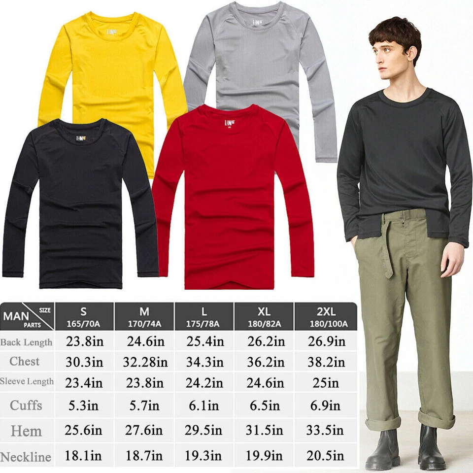 Men's Athletic Long Sleeve Compression Shirts Dry Fit Sports Gym Shirts Workout - Image 2 of 4