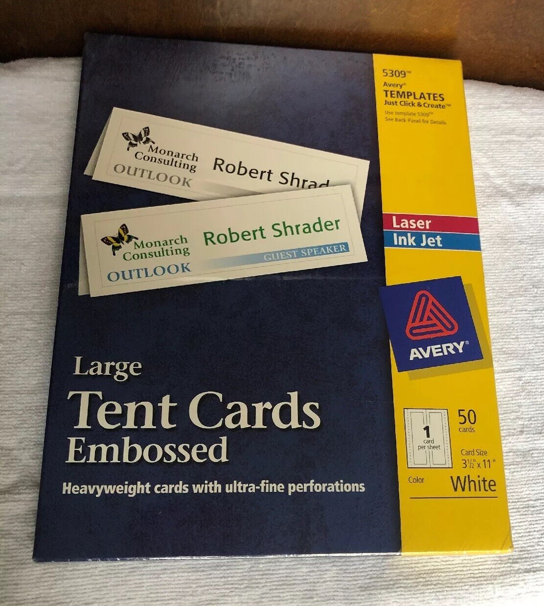 Large Embossed Tent Card, White, 3 1/2 x 11, 1 Card/Sheet, 50/Box 5309