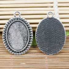 4pcs tibetan silver tone oval pots rim cabochon settings 18x25mm EF2087