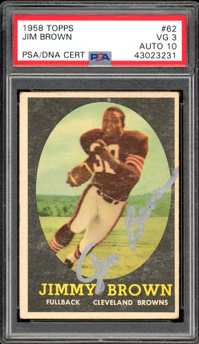 Signed 1958 Topps Jim Brown Rookie Autograph Card HOF #62 - PSA 3 / Auto 10