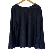 Ann Taylor LOFT Navy Blue Bell Sleeve Lace Tunic Top Womens XL