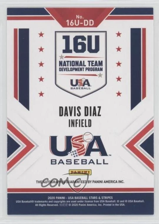 2020 Panini USA Baseball Stars & Stripes Green Ink /5 Davis Diaz #16U-DD Auto - Image 2 of 2