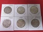 1940 thru 1945 Circulated Silver Walking Liberty Half Dollar Coins - LOT OF SIX
