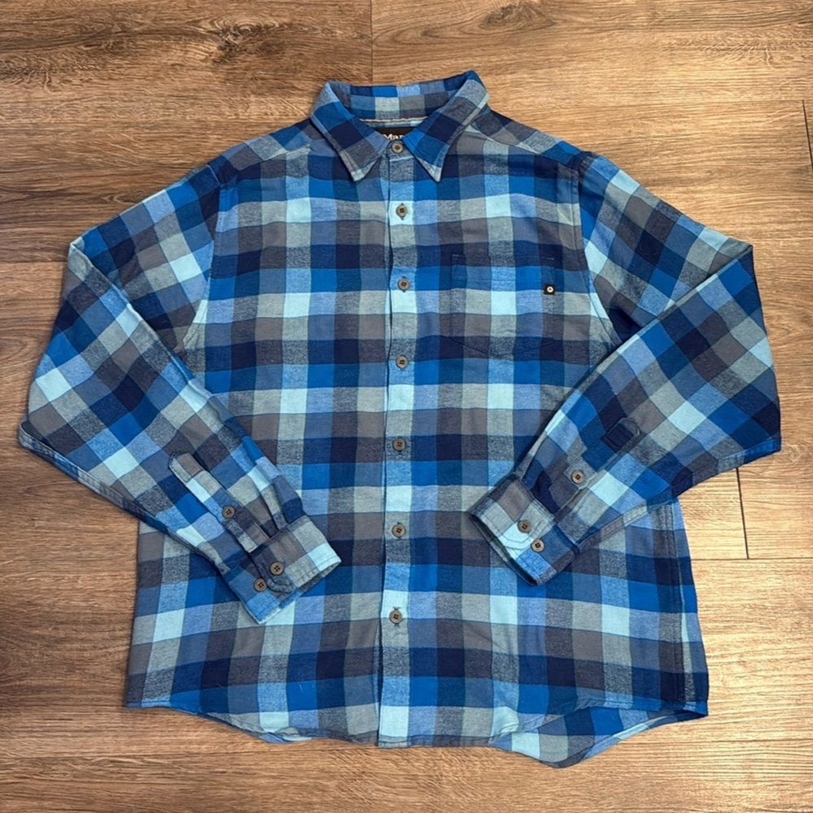 Marmot Performance Flannel Button Down Shirt Blue… - image 1