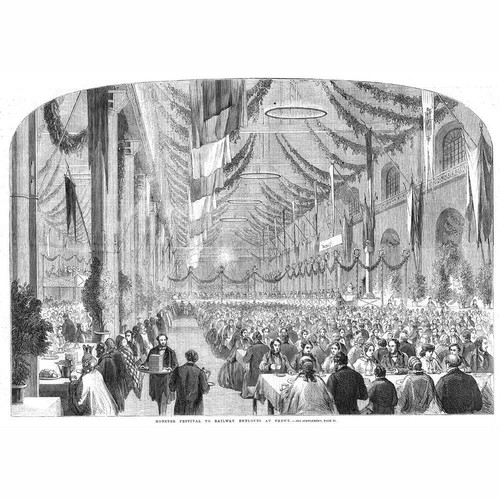 CREWE Monster Festival to Railway Employees - Antique Print 1861