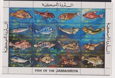 LIBIA, 11983 ' PECES' SG1325/40 EN HOJA MINIATURA CV £6+