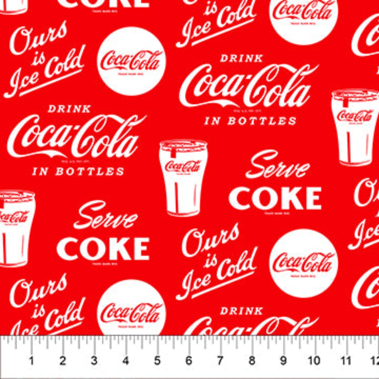 Coca-Cola Logos Fabric-Red & White-BTY