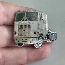 Vintage Mack Cruiseliner Cabover Semi Truck Logo Enamel Lapel Pin Silver