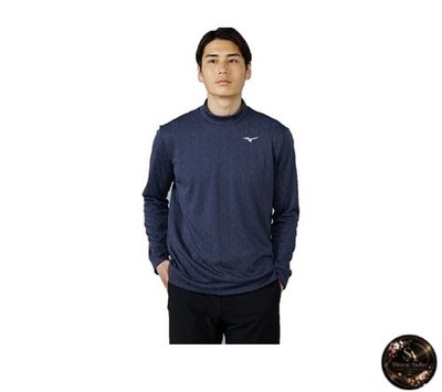 Golfwear Strick Jacquard Mock Neck Langarmshirt UPF50+ Mizuno MoveTech