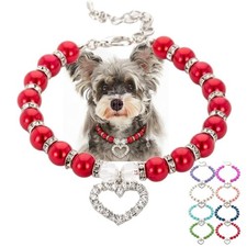 Pearl Dog Collars for Small Dogs, Elegant Dog Pearl Necklace with Crystal Bli...