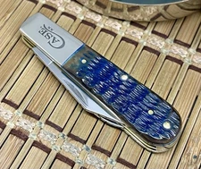 Case XX USA Beautiful Hand Fired Navy BLUE Bone Stainless Barlow Pocket Knife