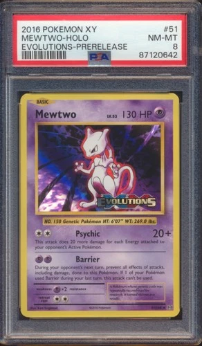 2016 POKEMON XY EVOLUTIONS MEWTWO #51 PRERELEASE PSA 8!
