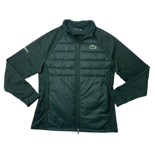 Lacoste Sport Jacket Mens L Large Evergreen Quilted Golf Full Zip Fleece Lined