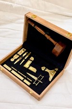 Wooden Judge Gavel Desk Set with Brass Accessories in Presentation Box