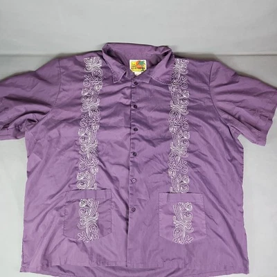The Genuine Haband Guayabera Vintage Mens Purple Short Sleeve Button Up XL Shirt - Image 1 of 4