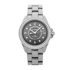 Chanel J12 Grey Ceramic Titanium 38mm Auto Watch Diamonds H2566