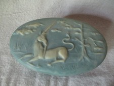 VTG 1974 Incolay Stone Unicorn Trinket Box Signed Robert Nemith Blue Mythical
