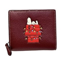 NWT Coach x Peanuts Snoopy Christmas Zip Wallet Pebbled Leather Dog House