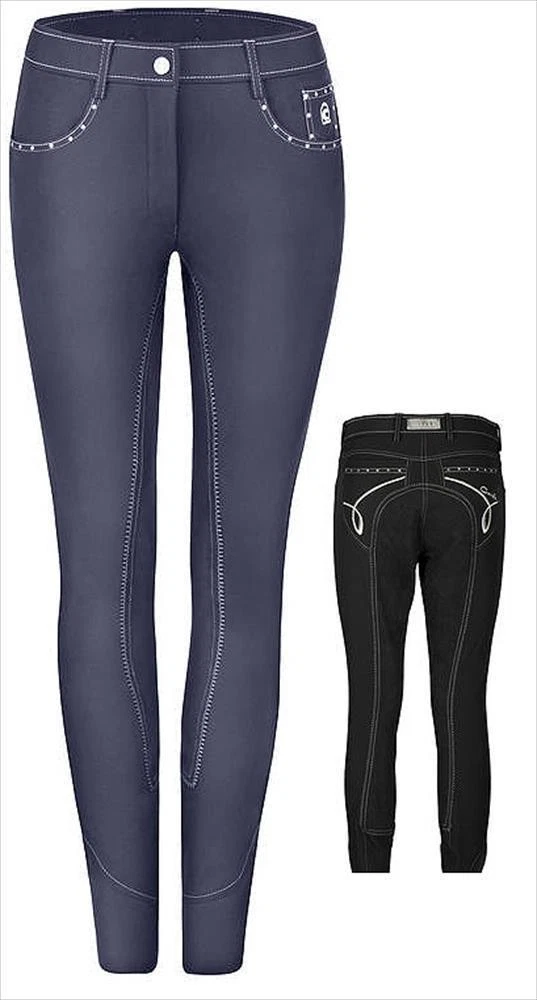 Culotte D'équitation Femme 28 Patchs Cuir Latigo Denim - Tissu Schoeller, Fabriqué Pologne