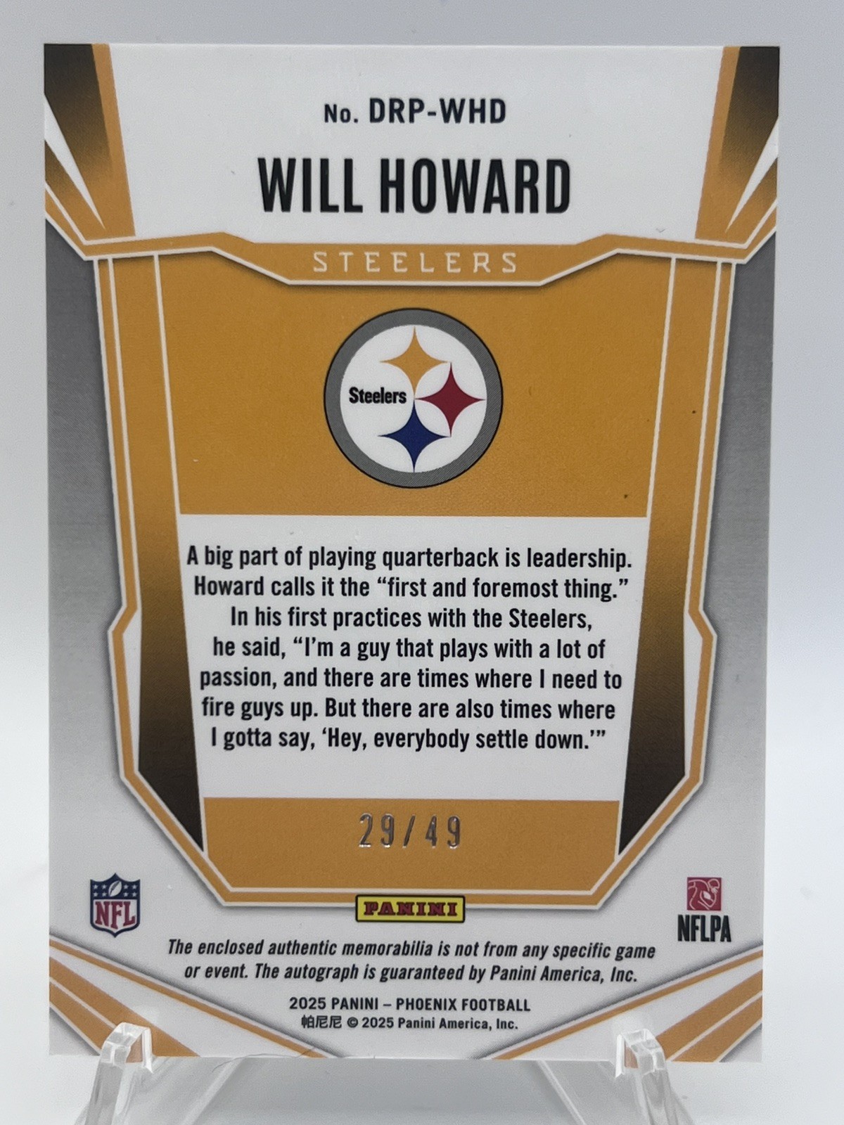 2025 PANINI PHOENIX - WILL HOWARD - RC DUAL PATCH AUTO BLUE AUTOGRAPH RPA /49 view 2