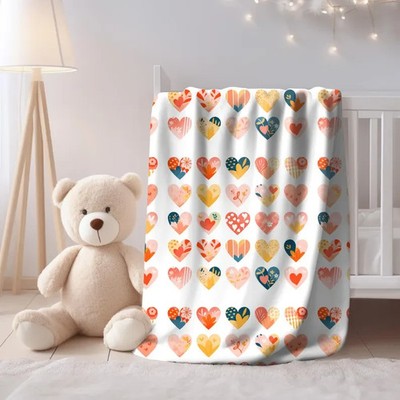 Bright Colorful Hearts Printed Velveteen Plush Blanket Fun Love Theme