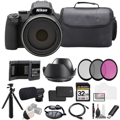 Nikon COOLPIX P1100 Digital Camera + Mic +32GB +Ext Bat+3 PC Filter- Kit