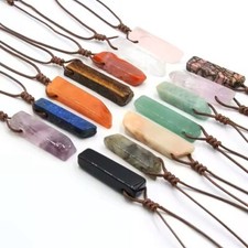 Knotted Waxed Rope Irregular Rectangle Natural Rock Stone Bar Pendant Necklace