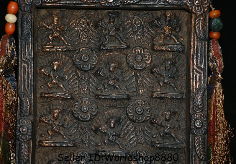 14.4" Raro Antiguo Tibetano Budismo Madera 6 Brazos Mahakala Iraz Deidad Buda Santuarios Foto 3 de 4