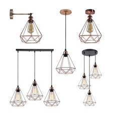 Rose Gold Wire Cage Ceiling Pendant Light Industrial Metal Lamp Vintage Light