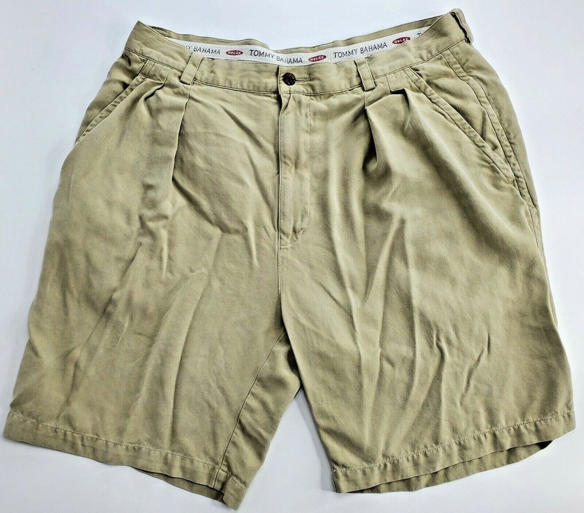 Tommy Bahama 100% SILK Shorts Mens 35 Brown Tan Chino Khaki Relax Casual  Slacks