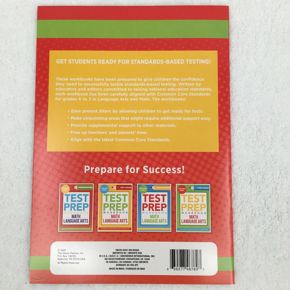 Standards Based Test prep Kindergarten Math & Language Arts Workbook New - Image 2 of 4